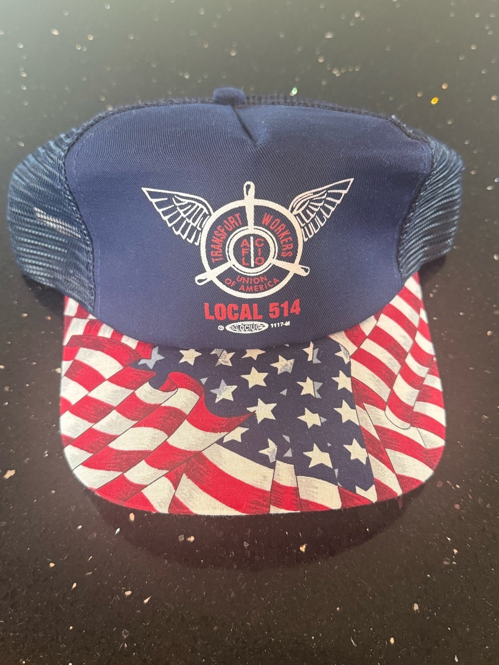 Local 514 Union Trucker Hat with American Flag Brim